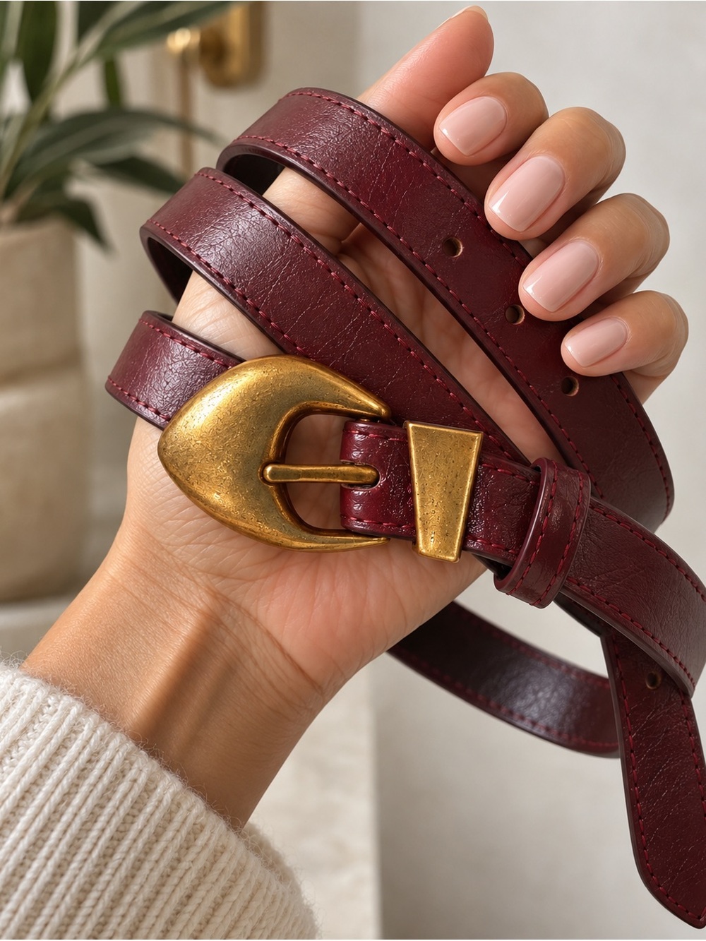 8 Other Reasons Harper Belt Burgundy Gold Statement Belt NWT